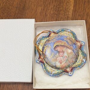 Edna Hibel Blue  and Gold Madonna & Child Decorative Ornament 1995